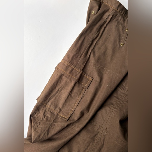 Y2K‎ 90s Vintage Brown Cotton Utility Tech Cargo A-Line Midi Length Skirt - Picture 8 of 12